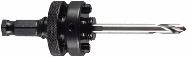 M.K. MORSE - 1-1/4 to 6" Tool Diam Compatibility, Hex Shank, High Speed Steel Integral Pilot Drill, Hole Cutting Tool Arbor - 7/16" Min Chuck, Hex Shank Cross Section, Quick-Change Attachment, For 1-1/4 to 6" Hole Saws - Benchmark Tooling