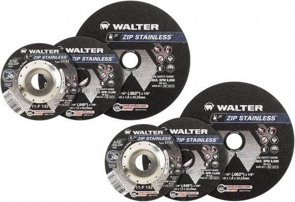 WALTER Surface Technologies - 4-1/2" Aluminum Oxide Cutoff Wheel - 3/64" Thick, 7/8" Arbor, 13,300 Max RPM, Use with Angle Grinders - Benchmark Tooling