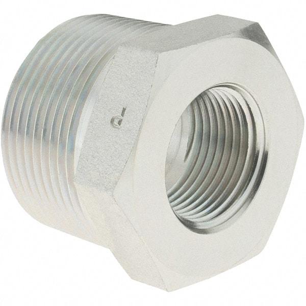 Parker - 1-1/4 Male Thread x 3/4 Female Thread, Zinc Plated Steel Industrial Pipe Hex Bushing - MNPTF x FNPTF, 3,000 psi - Benchmark Tooling