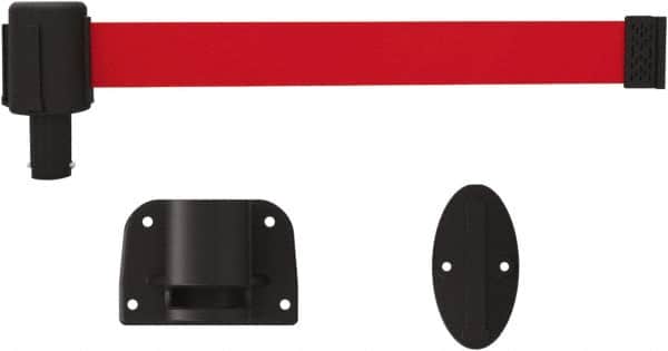 Banner Stakes - 6.61" High x 15' Long x 2" Wide Wall Mount Barrier - Plastic & Polyester, Matte Finish, Red, Used As Is - Benchmark Tooling