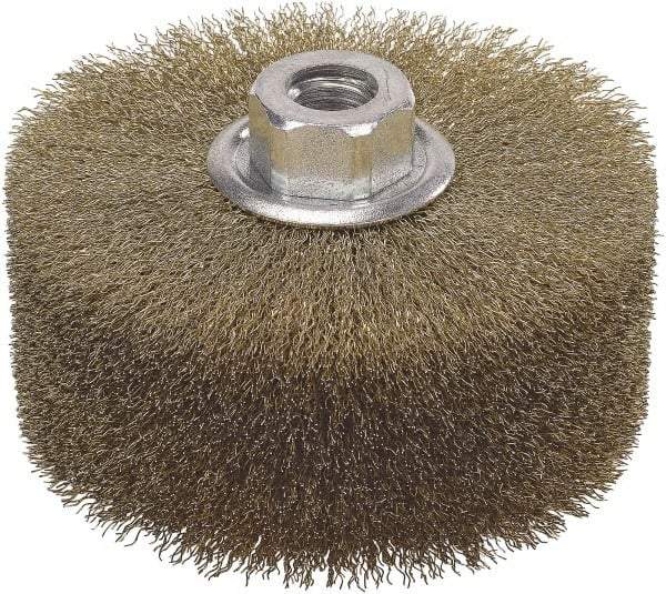 WALTER Surface Technologies - 4-1/2" OD, 5/8-11 Arbor Hole, Crimped Steel Wheel Brush - 2" Face Width, 1" Trim Length, 0.01" Filament Diam, 4,000 RPM - Benchmark Tooling