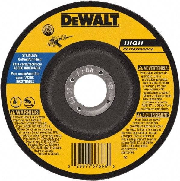 DeWALT - 30 Grit, 7" Wheel Diam, 1/8" Wheel Thickness, 7/8" Arbor Hole, Type 27 Depressed Center Wheel - Aluminum Oxide, 8,700 Max RPM, Compatible with Angle Grinder - Benchmark Tooling