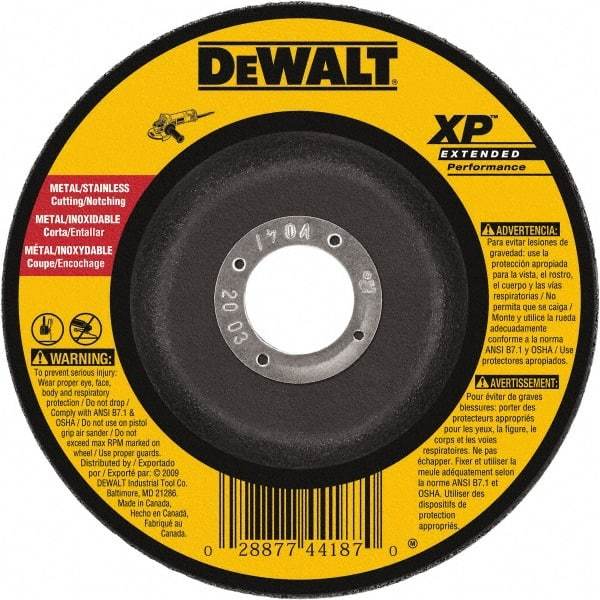 DeWALT - 24 Grit, 5" Wheel Diam, 1/8" Wheel Thickness, Type 27 Depressed Center Wheel - Zirconia Alumina, Resinoid Bond, 12,200 Max RPM, Compatible with Angle Grinder - Benchmark Tooling