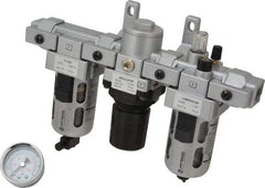 PRO-SOURCE - 1/4" NPT Port Intermediate 3 Piece Filter-Regulator-Lubricator FRL Unit - Polycarbonate Bowl, 46 SCFM, 145 Max psi, 8.66" High, Manual Drain - Benchmark Tooling