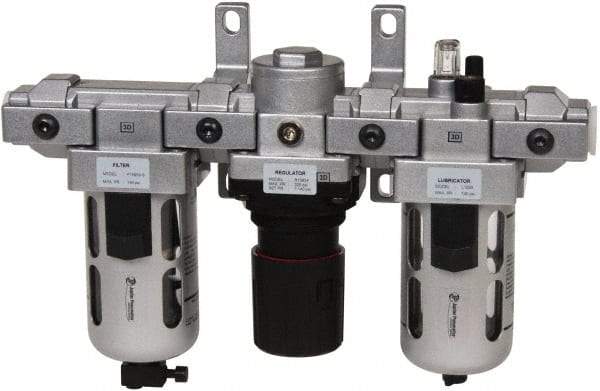PRO-SOURCE - 1/2" NPT Port Standard 3 Piece Filter-Regulator-Lubricator FRL Unit - Polycarbonate Bowl, 106 SCFM, 145 Max psi, 112" High, Manual Drain - Benchmark Tooling