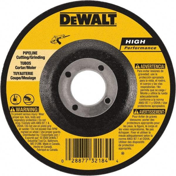 DeWALT - 24 Grit, 6" Wheel Diam, 1/8" Wheel Thickness, 7/8" Arbor Hole, Type 27 Depressed Center Wheel - Aluminum Oxide, 10,100 Max RPM, Compatible with Angle Grinder - Benchmark Tooling