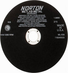 Norton - 9" Aluminum Oxide Cutoff Wheel - 0.063" Thick, 1-1/4" Arbor, 5,085 Max RPM, Use with Stationary Tools - Benchmark Tooling