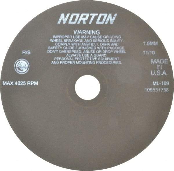 Norton - 9" Aluminum Oxide Cutoff Wheel - 0.063" Thick, 1-1/4" Arbor, 4,025 Max RPM, Use with Stationary Tools - Benchmark Tooling