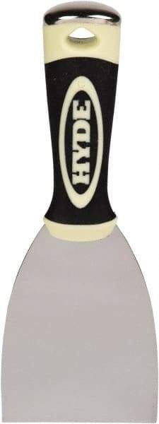 Hyde Tools - Flexible Carbon Steel 2-Edge Scraper - 3" Blade Width, 4" Long Plastic Overmold Handle - Benchmark Tooling