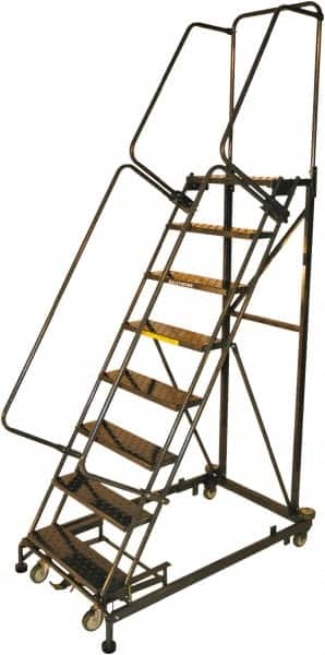 Ballymore - 113" 8 Step Ladder - Rolling Safety Ladder, 600 Lb Capacity, 80" Platform Height, 32" Base Width x 68" Base Depth, Perforated Tread - Benchmark Tooling