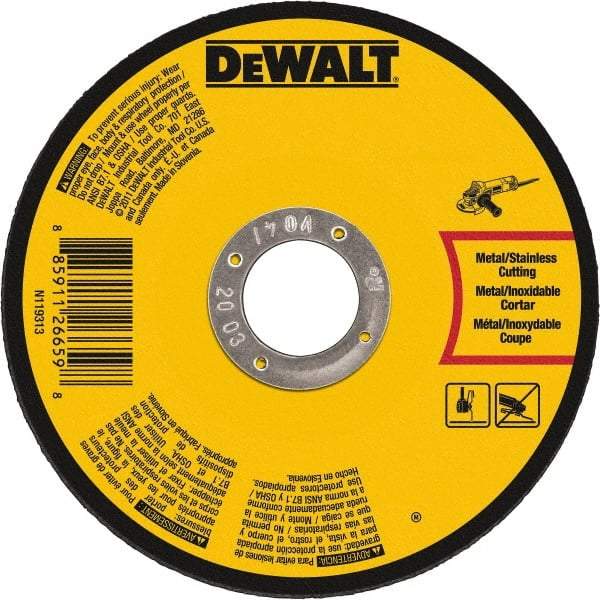 DeWALT - 7" 60 Grit Aluminum Oxide Cutoff Wheel - 0.045" Thick, 7/8" Arbor, 8,700 Max RPM, Use with Angle Grinders - Benchmark Tooling