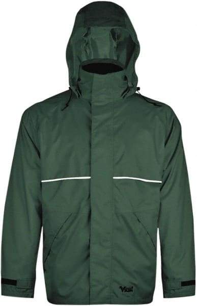 Viking - Size XL, Green, Rain, Wind Resistant Jacket - 47" Chest, 3 Pockets, Detachable Hood - Benchmark Tooling