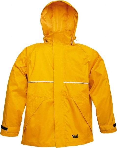 Viking - Size L, Yellow, Rain, Wind Resistant Jacket - 43" Chest, 3 Pockets, Detachable Hood - Benchmark Tooling