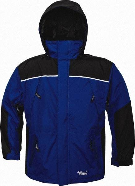 Viking - Size 4XL, Charcoal & Royal Blue, Rain, Wind Resistant Jacket - 58" Chest, 5 Pockets, Detachable Hood - Benchmark Tooling