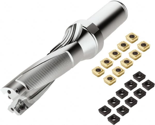 Seco - 4-1/2" Max Drill Depth, 4xD, 1-1/8" Diam, Indexable Insert Drill - 2 Inserts, 1-1/4" Shank Diam, Weldon Flat Shank - Benchmark Tooling