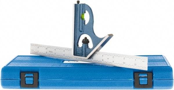 SPI - 2 Piece, 12" Combination Square Set - 1/100, 1/32, 1/50 & 1/64" (16R) Graduation, Hardened Steel Blade, Hardened Steel Square Head - Benchmark Tooling