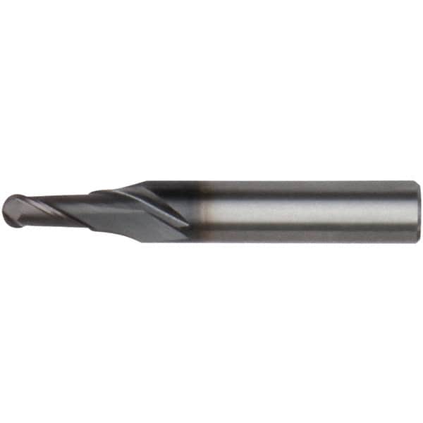 Kennametal - 1/2" Diam, 5/8" LOC, 2 Flute Solid Carbide Ball End Mill - AlTiN Finish, Single End, 2-5/32" OAL, 1/2" Shank Diam, Spiral Flute - Benchmark Tooling