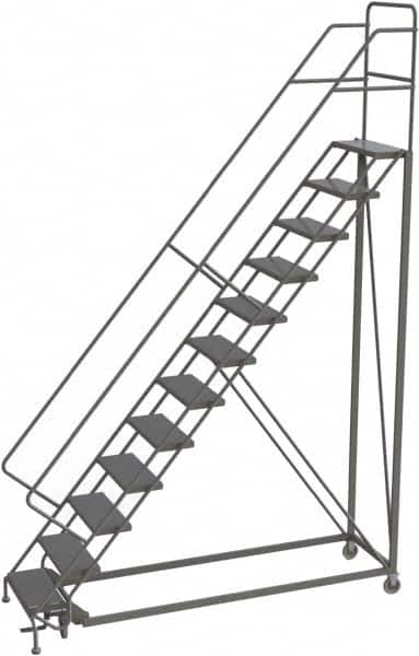 TRI-ARC - 156" 12 Step Configurable Rolling Ladder - 50° Incline, 450 Lb Capacity, 120" Platform Height, 35" Base Width x 90" Base Depth, Perforated Tread - Benchmark Tooling