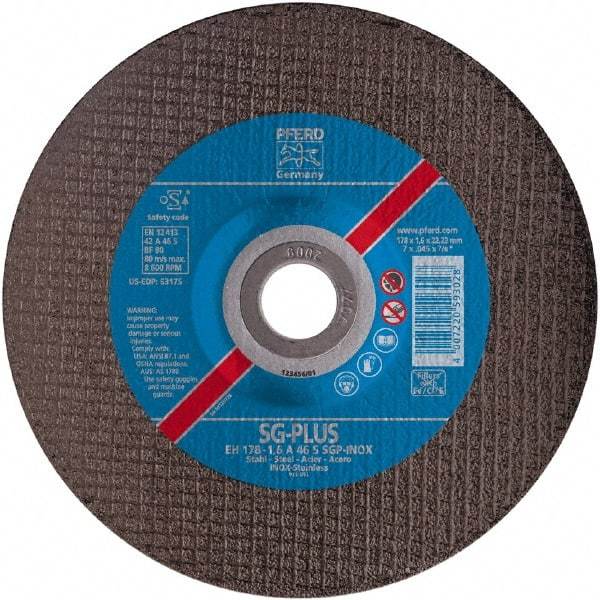 PFERD - 46 Grit, 4-1/2" Wheel Diam, 7/8" Arbor Hole, Type 27 Depressed Center Wheel - Aluminum Oxide - Benchmark Tooling