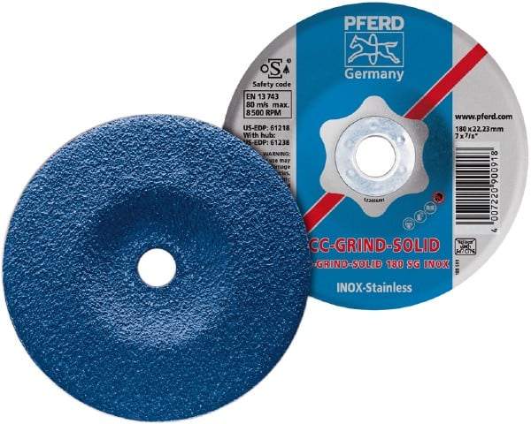PFERD - 46 Grit, 5" Wheel Diam, 7/8" Arbor Hole, Type 27 Depressed Center Wheel - Aluminum Oxide - Benchmark Tooling