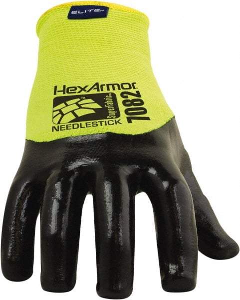 HexArmor - Size L (9), ANSI Cut Lvl A9, Puncture Lvl 4, PVC Coated Cut & Puncture Resistant Gloves - 9" Long, Palm, Fingers & Knuckles Coated, SuperFabric Lining, Knit Wrist, Hi-Vis Yellow/Black, Paired - Benchmark Tooling