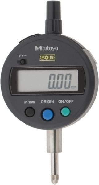 Mitutoyo - 0 to 12.7mm Range, 0.0005" Graduation, Electronic Drop Indicator - Flat Back, Accurate to 0.001", English & Metric System, LCD Display - Benchmark Tooling