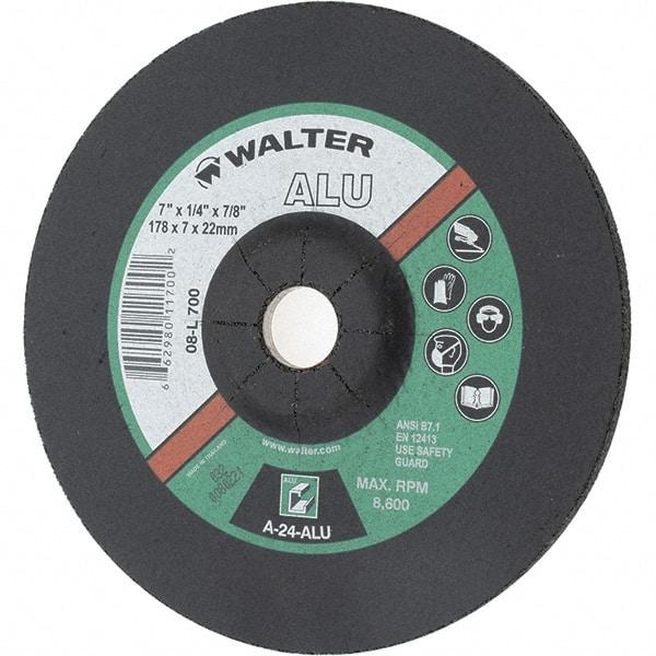 Value Collection - 7" Wheel Diam, 1/4" Wheel Thickness, 7/8" Arbor Hole, Type 27 Depressed Center Wheel - Aluminum Oxide, 8,600 Max RPM - Benchmark Tooling
