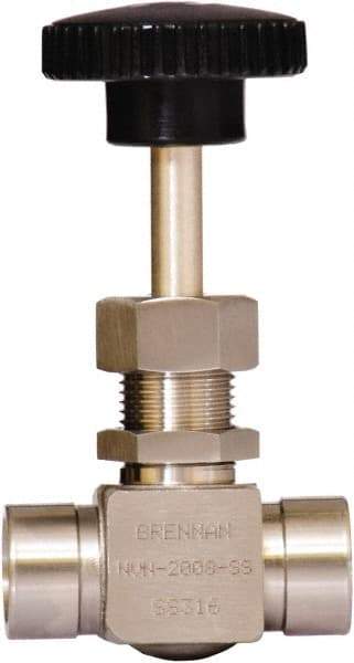Brennan - 1/4" Pipe, Straight Needle Valve - PTFE Seal, NPT Ends, Stainless Steel Valve, 6,000 Max psi - Benchmark Tooling