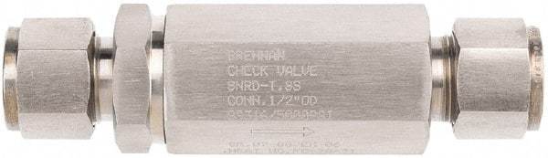 Brennan - 1/4" Stainless Steel Check Valve - Check Valve, Tube Ends, 6,000 WOG - Benchmark Tooling