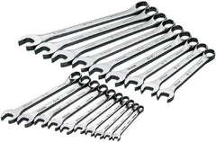 SK - 19 Piece, 6mm to 24mm, 12 Point Combination Wrench Set - Metric Measurement Standard, Chrome Finish, Comes in Rack - Benchmark Tooling