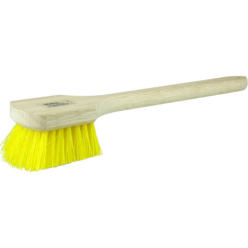 20″ Utility Scrub Brush, Yellow Polypropylene, Long Handle, Wood Block - Benchmark Tooling
