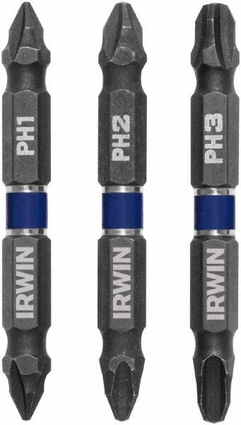 Irwin - 3 Piece, Phillips Handle, Double End Bit Set - No. 1 to No. 3 Phillips - Benchmark Tooling