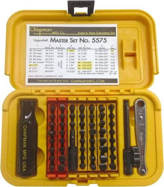 Chapman - 56 Piece, Screwdriver 1/4" Bit Ratchet Bit Set - #1 to #4 Phillips, 0.05 to 5/16" Hex, T6 to T30 Torx - Benchmark Tooling