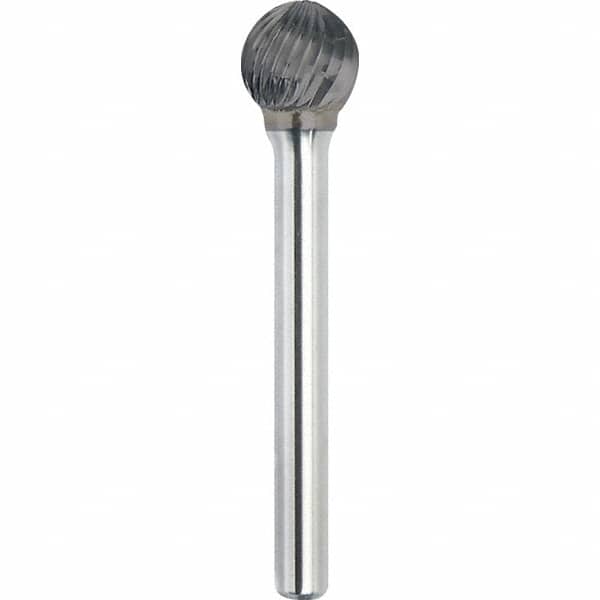 Made in USA - 5/16" Cut Diam, 1/4" Shank Diam, Ball Head Single Cut Burr - Carbide, 1/4" LOC, 2-1/16" OAL - Benchmark Tooling