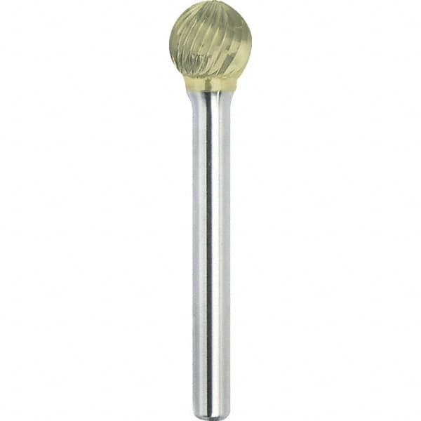 Made in USA - 1" Cut Diam, 3/8" Shank Diam, Ball Head Single Cut Burr - Carbide, 15/16" LOC, 2-3/4" OAL - Benchmark Tooling