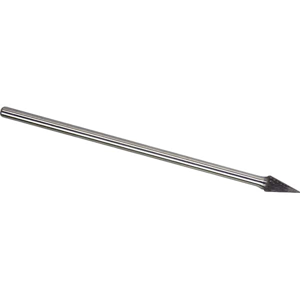 Made in USA - 1/4" Cut Diam, 1/4" Shank Diam, Cone Head Double Cut Burr - Carbide, 3/4" LOC, 6-3/4" OAL - Benchmark Tooling
