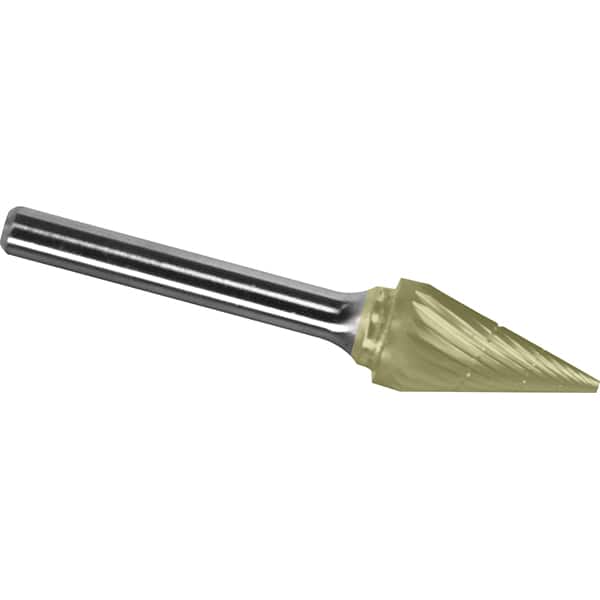 Made in USA - 3/8" Cut Diam, 1/4" Shank Diam, Cone Head Chipbreaker Cut Burr - Carbide, 1" LOC, 2-3/4" OAL - Benchmark Tooling