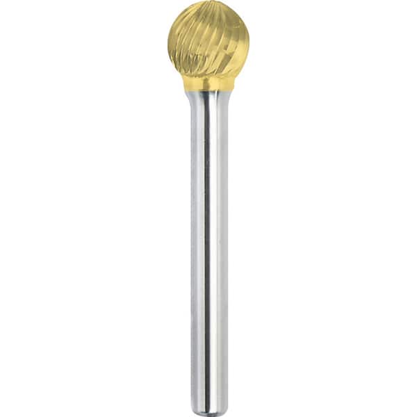 Made in USA - 1" Cut Diam, 3/8" Shank Diam, Ball Head Single Cut Burr - Carbide, 15/16" LOC, 2-3/4" OAL - Benchmark Tooling