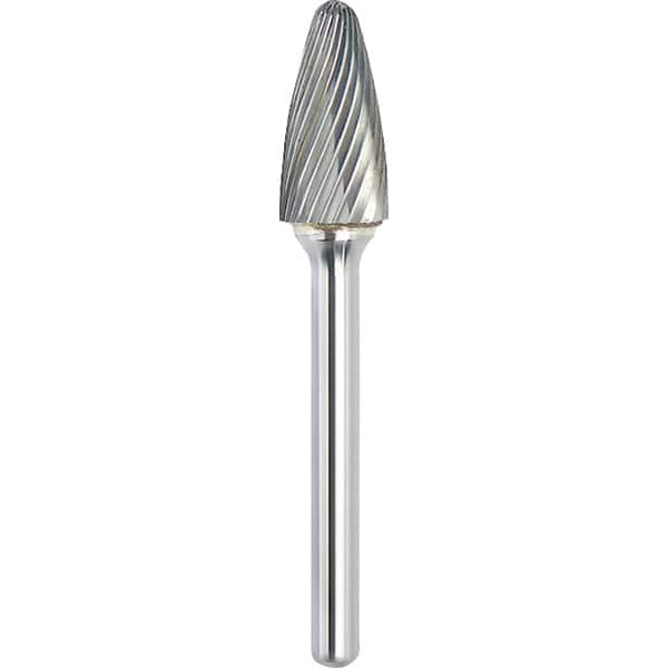 Made in USA - 16mm Cut Diam, 0.2362" Shank Diam, Tree with Radius Head Single Cut Burr - Carbide, 25mm LOC, 70mm OAL - Benchmark Tooling