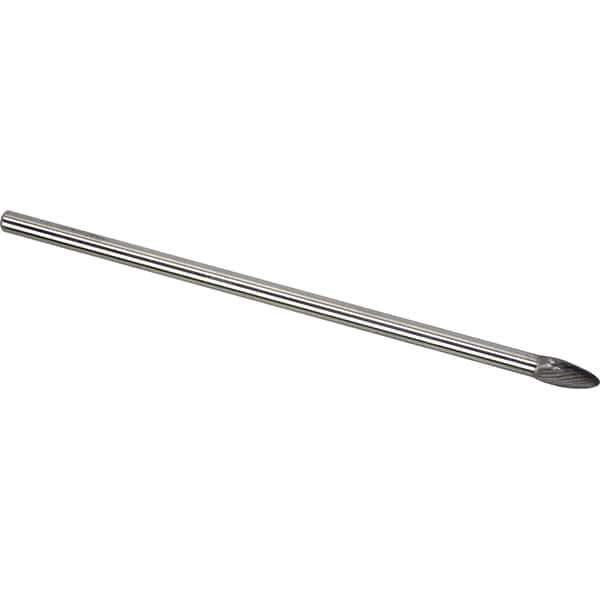 Made in USA - 6mm Cut Diam, 0.2362" Shank Diam, Flame Head Single Cut Burr - Carbide, 12.7mm LOC, 160mm OAL - Benchmark Tooling