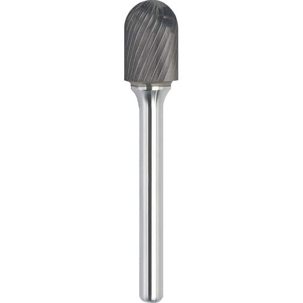 Made in USA - 1" Cut Diam, 3/8" Shank Diam, Cylinder with Radius Head Single Cut Burr - Carbide, 1" LOC, 2-3/4" OAL - Benchmark Tooling