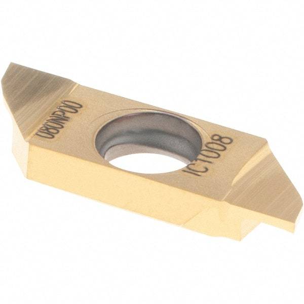 Iscar - SCIR22080 P IC1008 Grade, 0.0315" Cutting Width, Carbide Cutoff Insert - Neutral Lead Angle, TiAlN/TiN Coated, Single End - Benchmark Tooling
