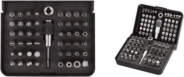 VEGA Industries - 50 Piece, 1/4" Drive Screwdriver Tamperproof Bit Set - #1 to #3 Phillips, Tamperproof 1/16 to 5/16" Hex, T10 to T40 Torx - Benchmark Tooling