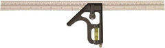 Johnson Level & Tool - 1 Piece, 16" Combination Square Set - 1/8 & 1/16" (Inch/Metric) Graduation, Stainless Steel Blade, Cast Zinc Head - Benchmark Tooling