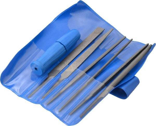 PFERD - 6 Piece Key File Kit Pattern File Set - 4" Long, Medium Coarseness, Set Includes Hand, Flat, Three Square, Square, Half Round, Round - Benchmark Tooling