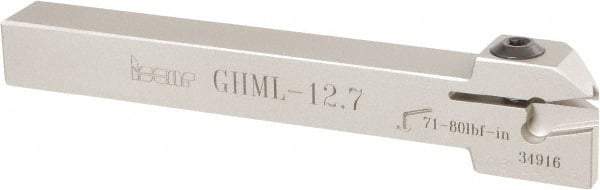 Iscar - GHM, External, Left Hand, 0.189" Max Depth of Cut, 0.157" Max Groove Width, Indexable Grooving Tool Holder - GI.., GPV, TIP Insert Compatibility, 1/2" Shank Height, 1/2" Shank Width, 4-1/2" OAL - Benchmark Tooling