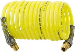 Parker - 3/16" ID, 1/4 Thread, 25' Long, Yellow Nylon Coiled & Self Storing Hose - 225 Max psi, Male Rigid x Male Swivel - Benchmark Tooling