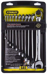 Stanley - 11 Piece, 1/4" to 13/16", 12 Point Combination Wrench Set - Inch Measurement Standard, Full Polish Finish, Comes in Plastic Case - Benchmark Tooling