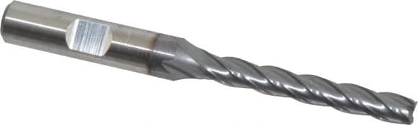 Niagara Cutter - 1/4", 1-3/4" LOC, 3/8" Shank Diam, 3-9/16" OAL, 4 Flute, Cobalt Square End Mill - Single End, TiCN Finish, Spiral Flute, 30° Helix, Centercutting, Right Hand Cut, Right Hand Flute, Series SPC408 - Benchmark Tooling