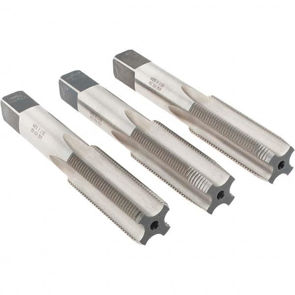Made in USA - M20x1.50 Metric Fine, 4 Flute, Bottoming, Plug & Taper, Bright Finish, High Speed Steel Tap Set - Right Hand Cut, 4-15/32" OAL, 2" Thread Length - Exact Industrial Supply